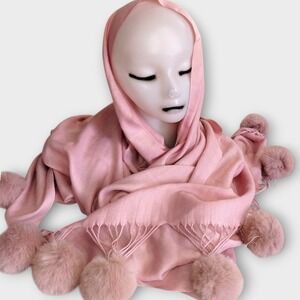 Womens Pink Scarf Shawl Wrap Pom Poms Tassels Warm Winter Princesscore Faux Fur‎
